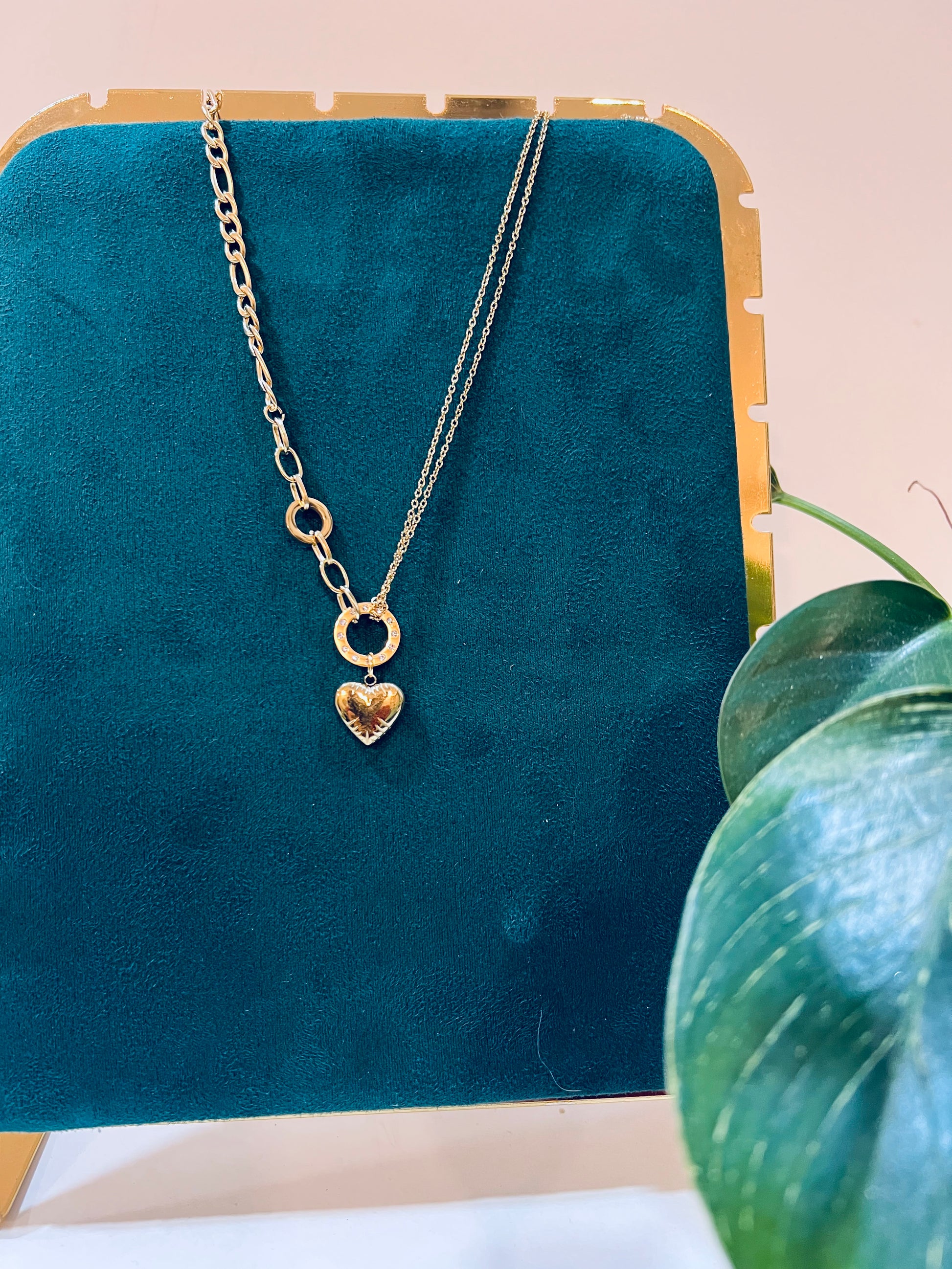 Gold Heart and Ring Pendant Necklace - STYLE BASKET