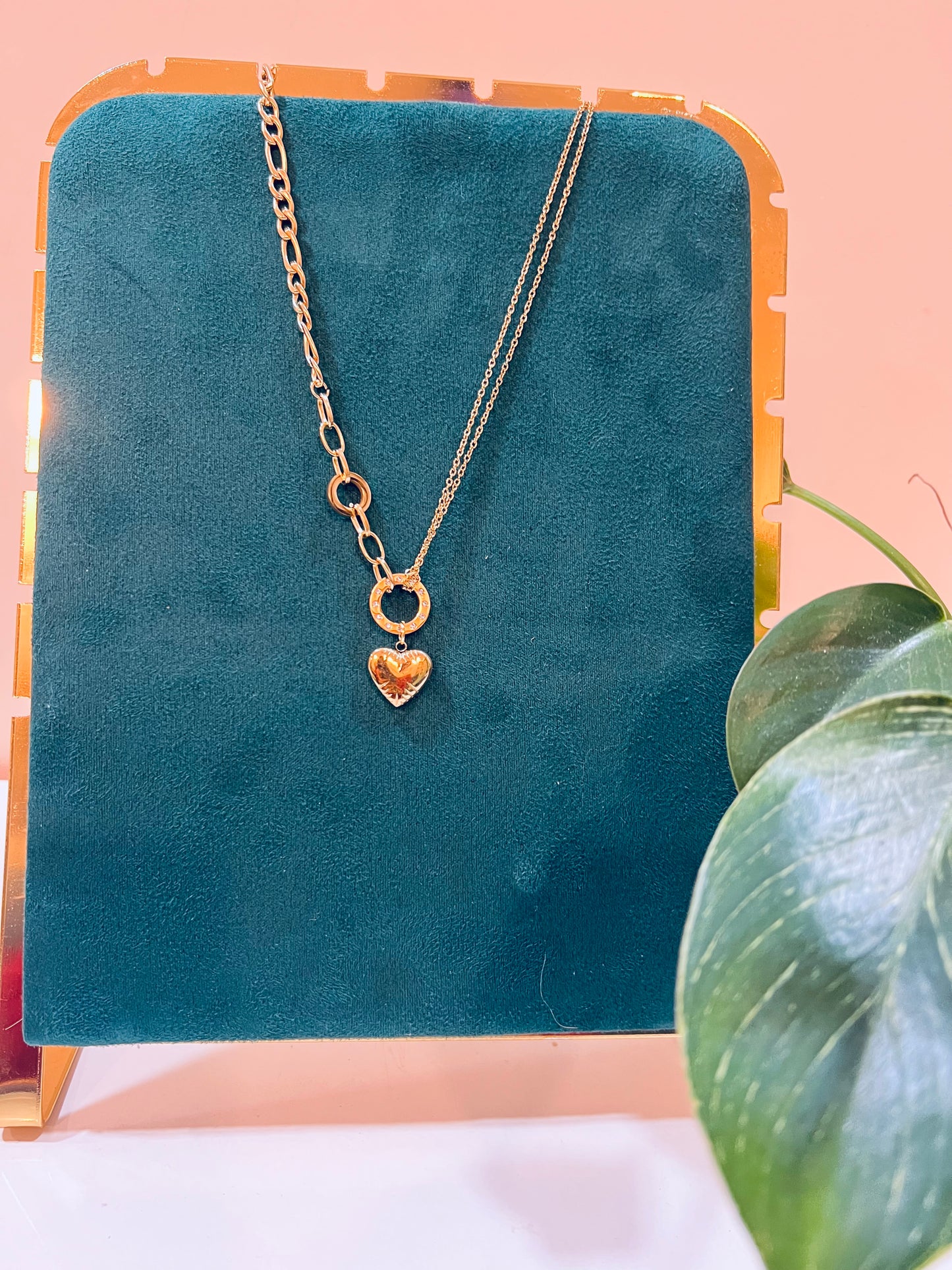 Gold Heart and Ring Pendant Necklace - STYLE BASKET