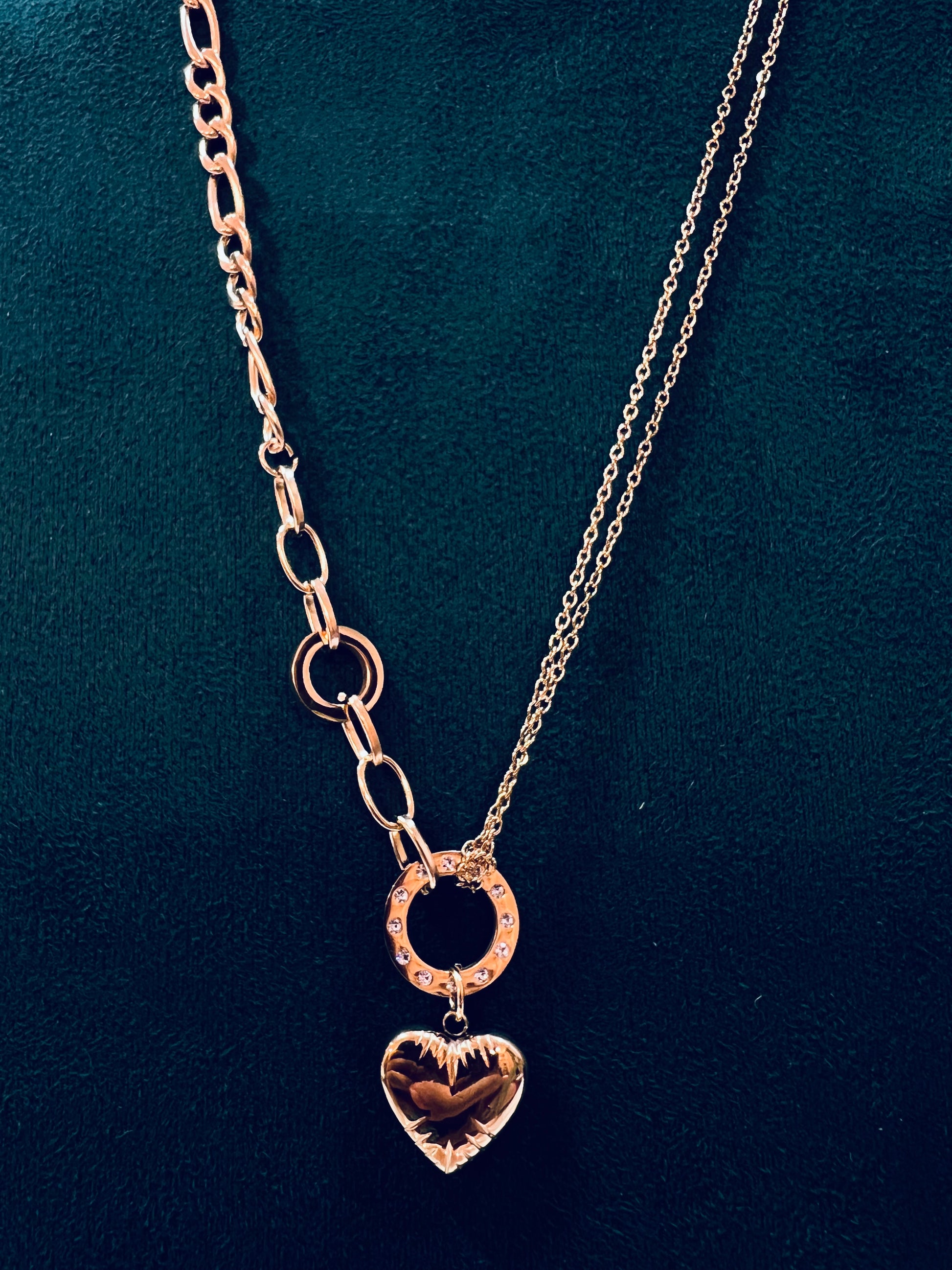 Gold Heart and Ring Pendant Necklace - STYLE BASKET