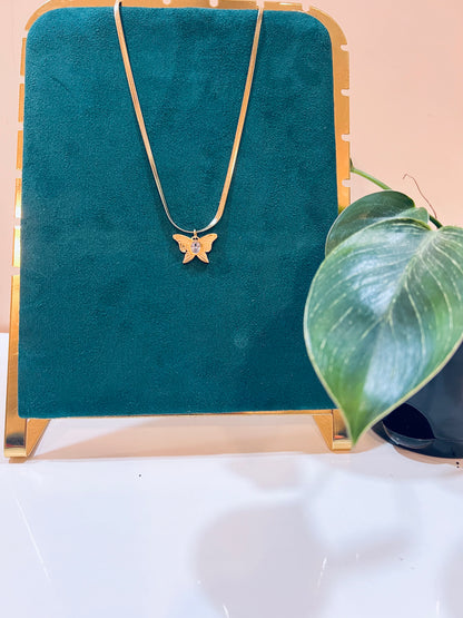 Gold Butterfly With Diamond Pendant Necklace