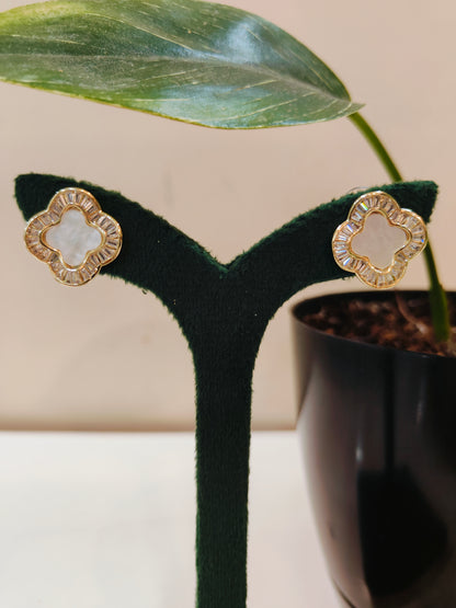 Gem-Studded Gold Clover Earrings