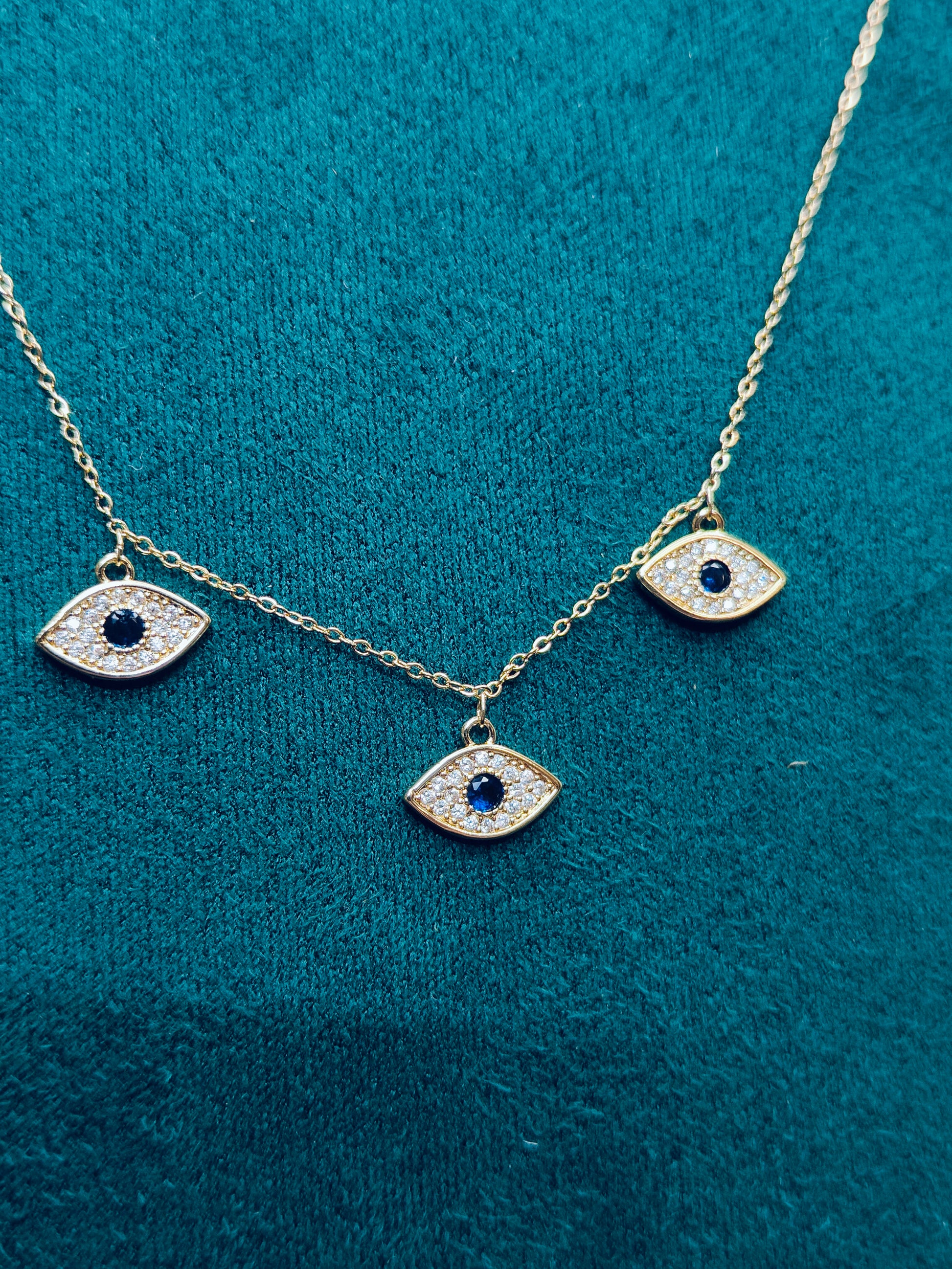 Gold Three Evil Eye Necklace - STYLE BASKET