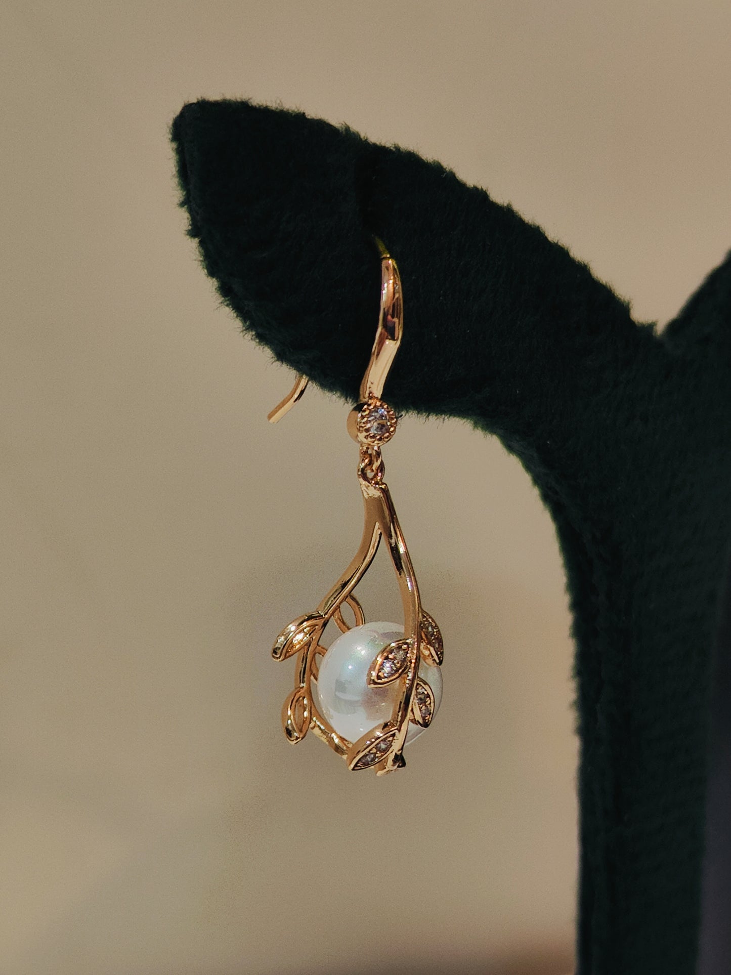 Rose Gold Vine Shape Pearl Dangle Earrings For Women