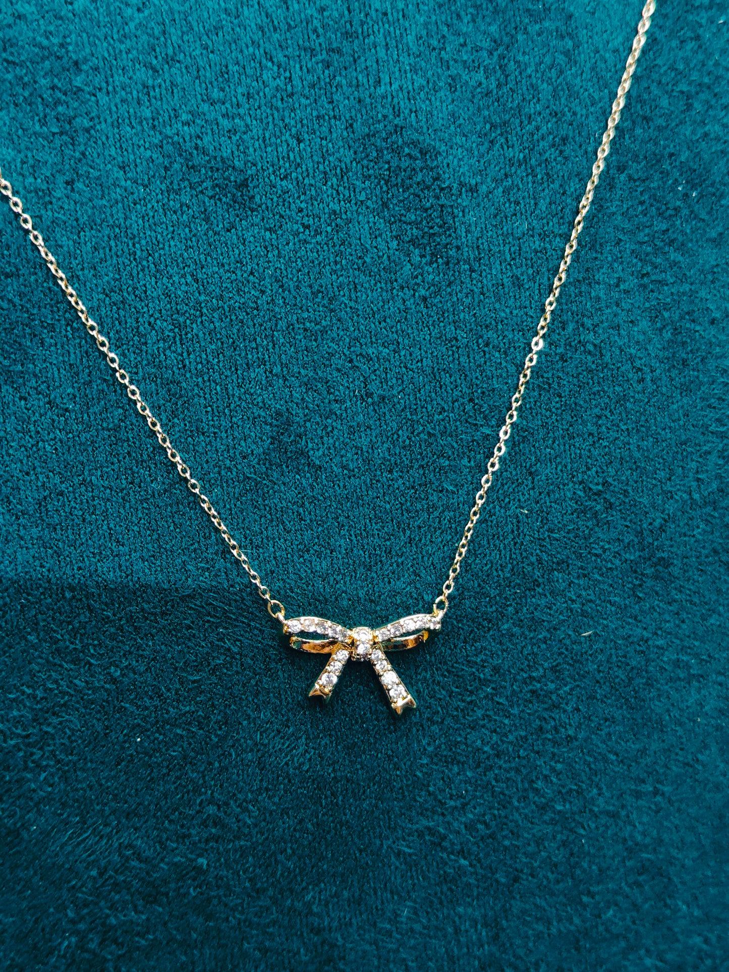 Gold AD Studded Bow Necklace