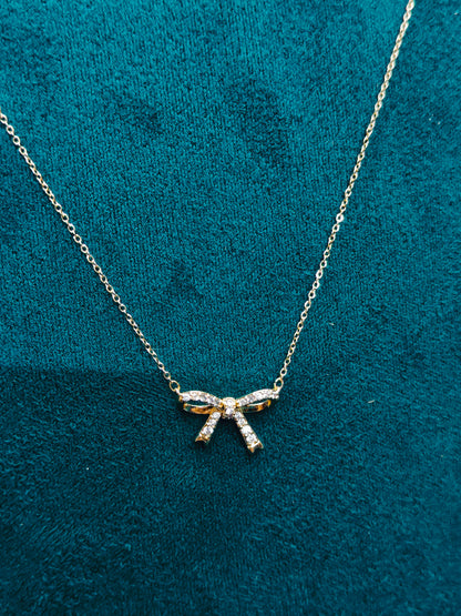 Gold AD Studded Bow Necklace