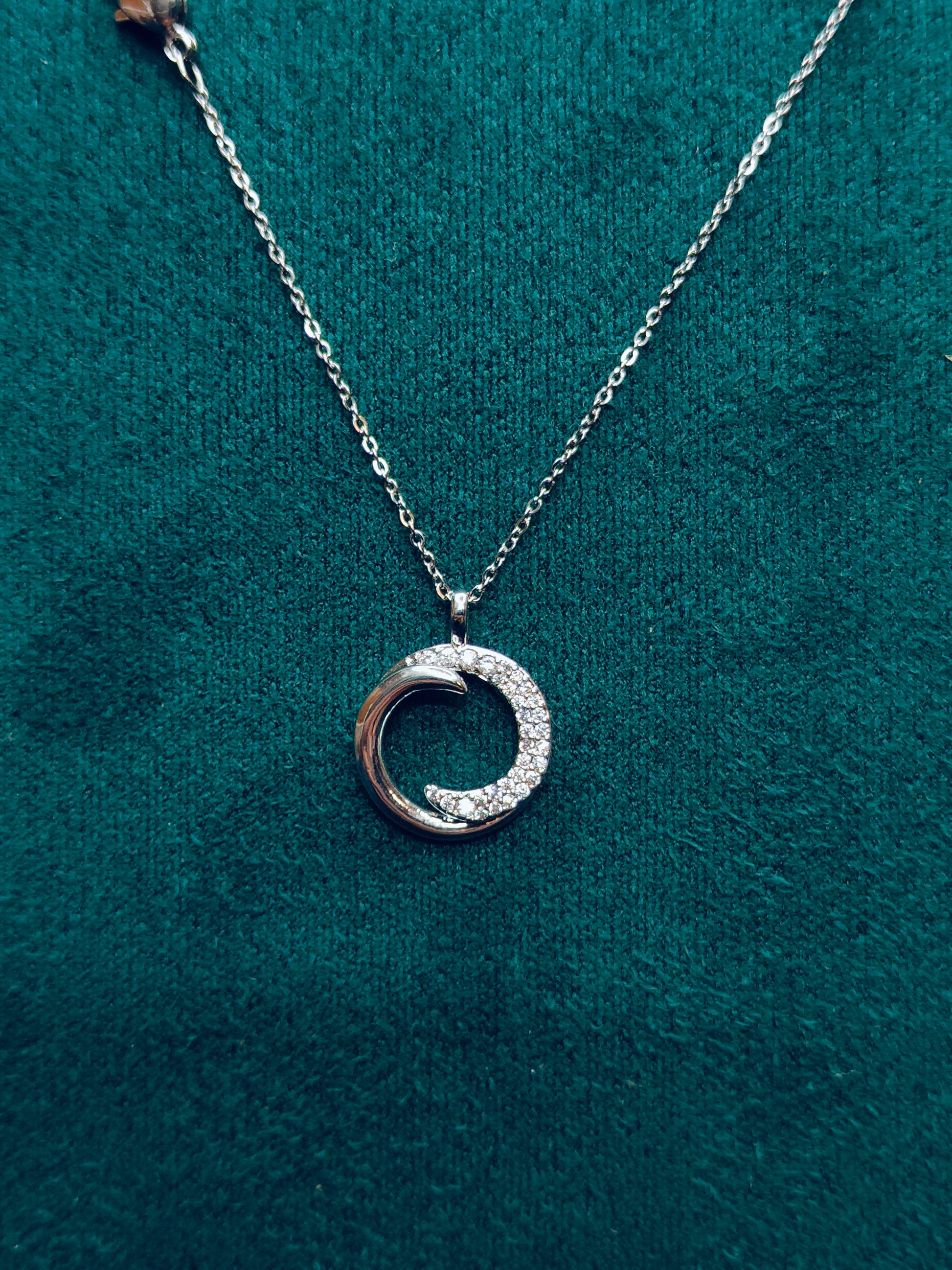 Silver Circle Pendat With Studded AD - STYLE BASKET