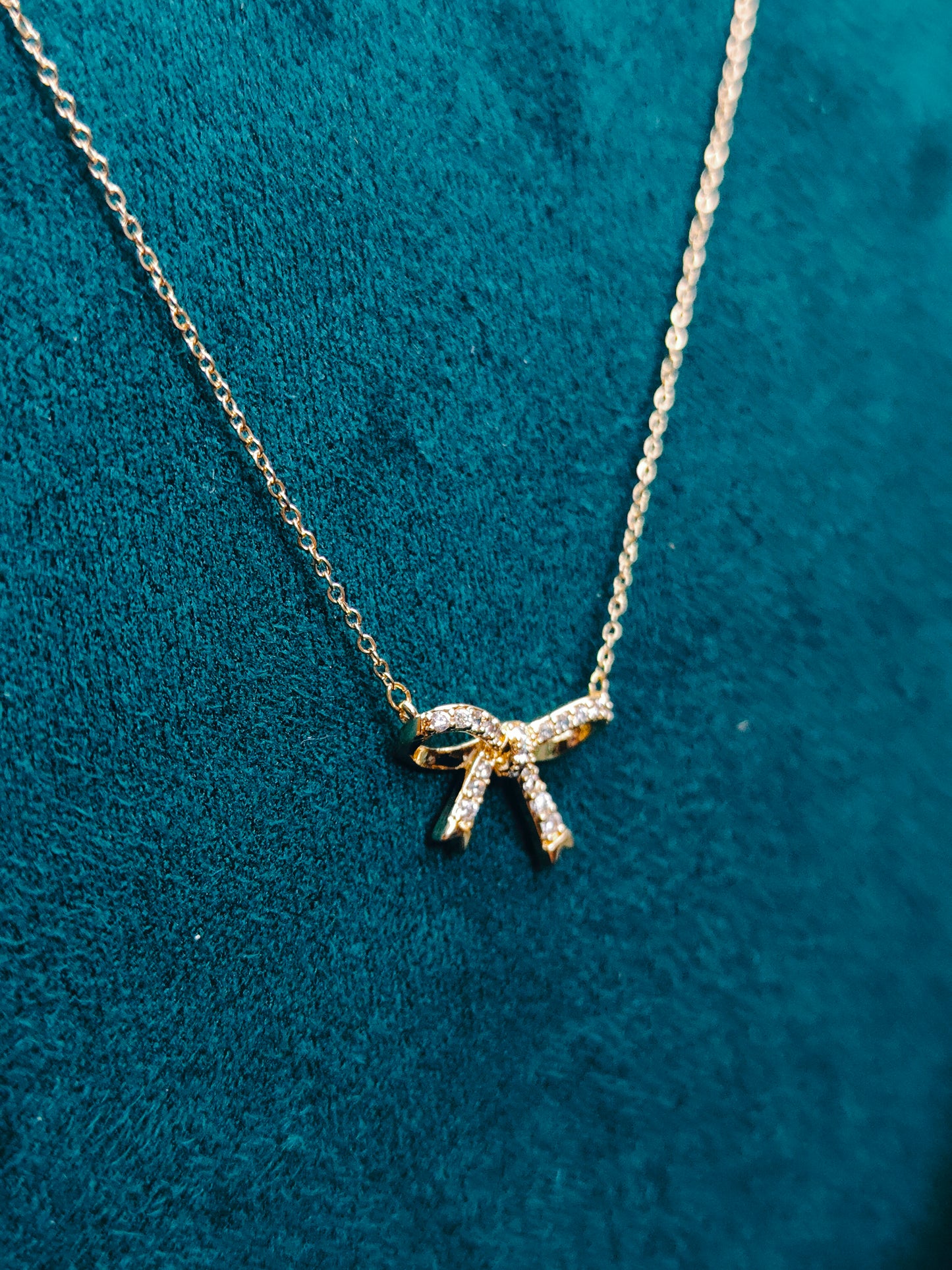 Gold AD Studded Bow Necklace